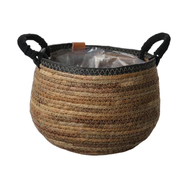 Strohkorb mit schwarzen Rand und Henkel