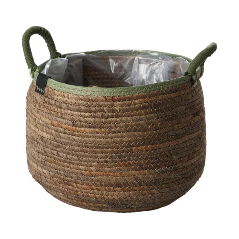 Strohkorb mit grünen Rand und Henkel