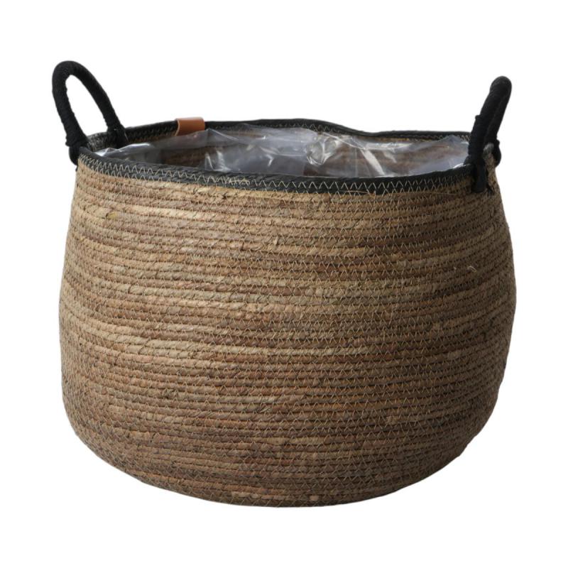 Strohkorb mit schwarzen Rand und Henkel