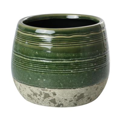 Übertopf halbglasiert grün für 15er