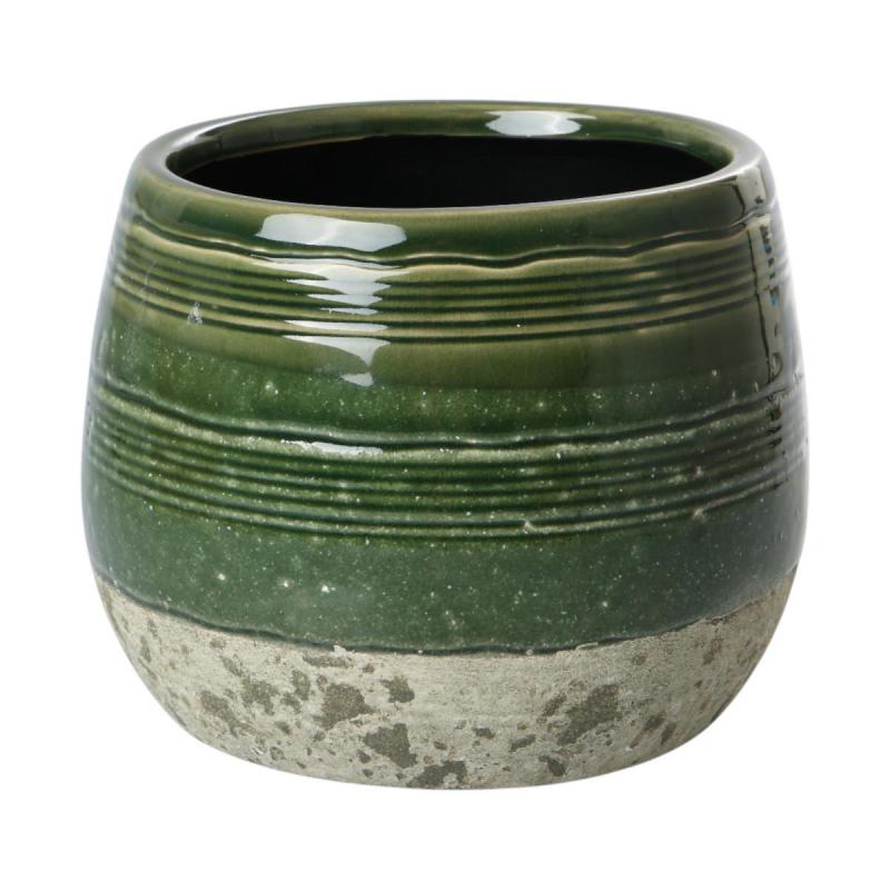 Übertopf halbglasiert grün für 15er