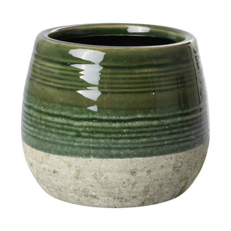 Übertopf halbglasiert grün für 11er