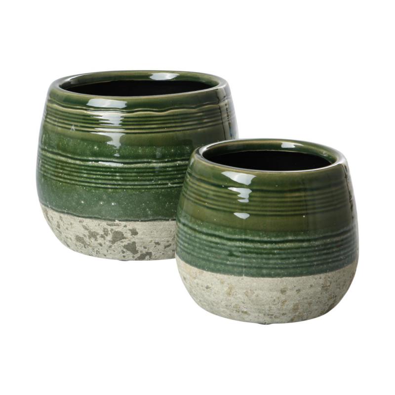 Übertopf halbglasiert grün für 11er