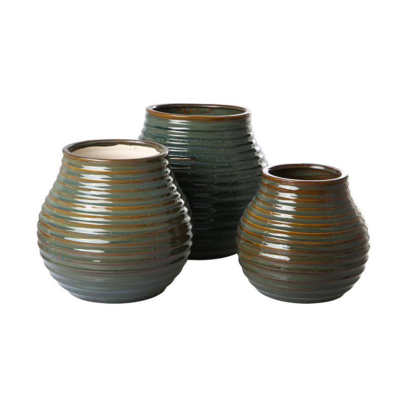 Vase bauchig glasiert grün