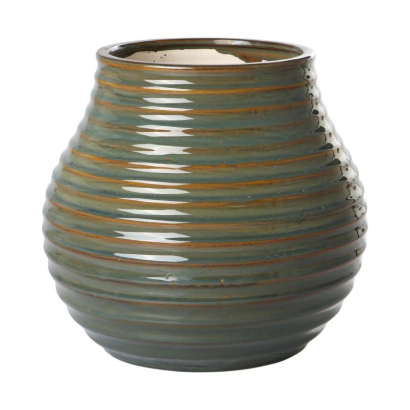 Vase bauchig glasiert grün