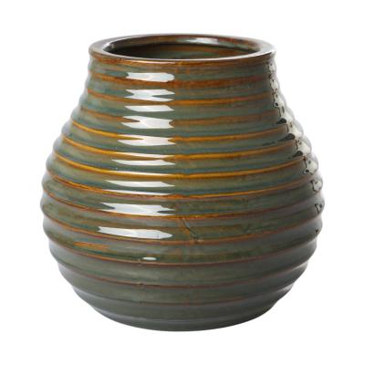 Vase bauchig glasiert grün