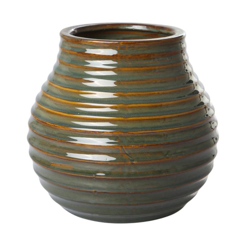 Vase bauchig glasiert grün