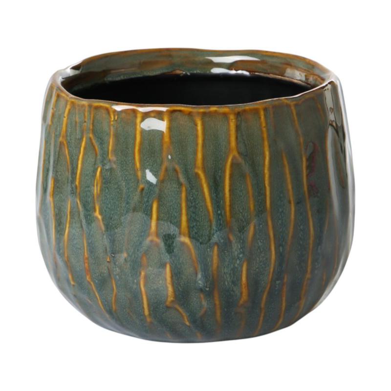 Übertopf glasiert grün/orange für 14,5er