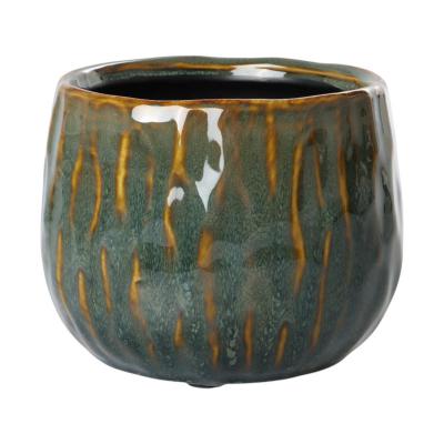 Übertopf glasiert grün/orange für 10,5er