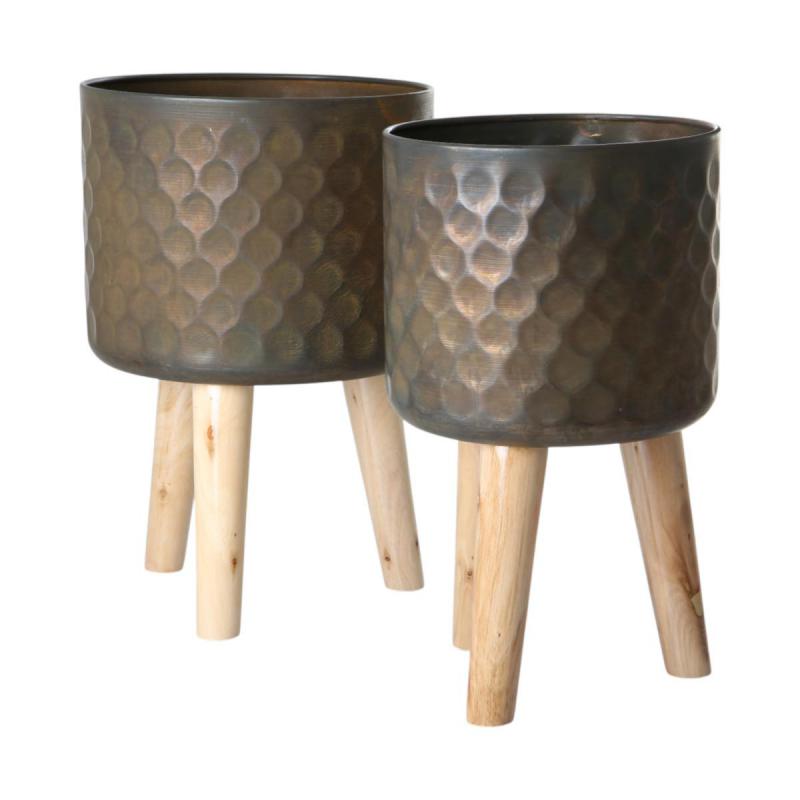 Übertopf mit Beinständer braun