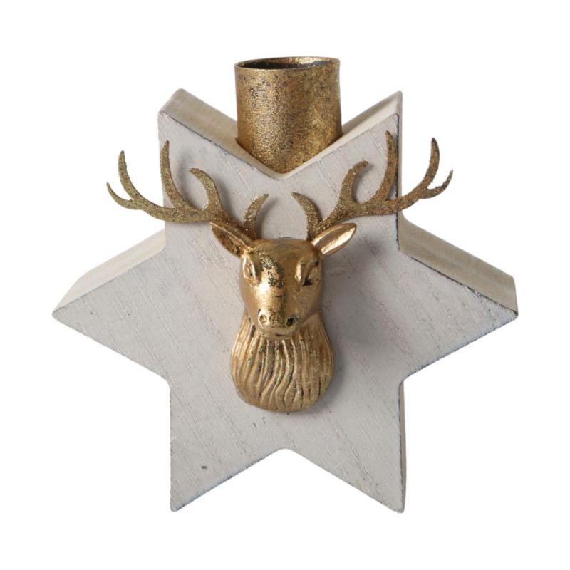 Holz-Kerzenhalter Stern weiß