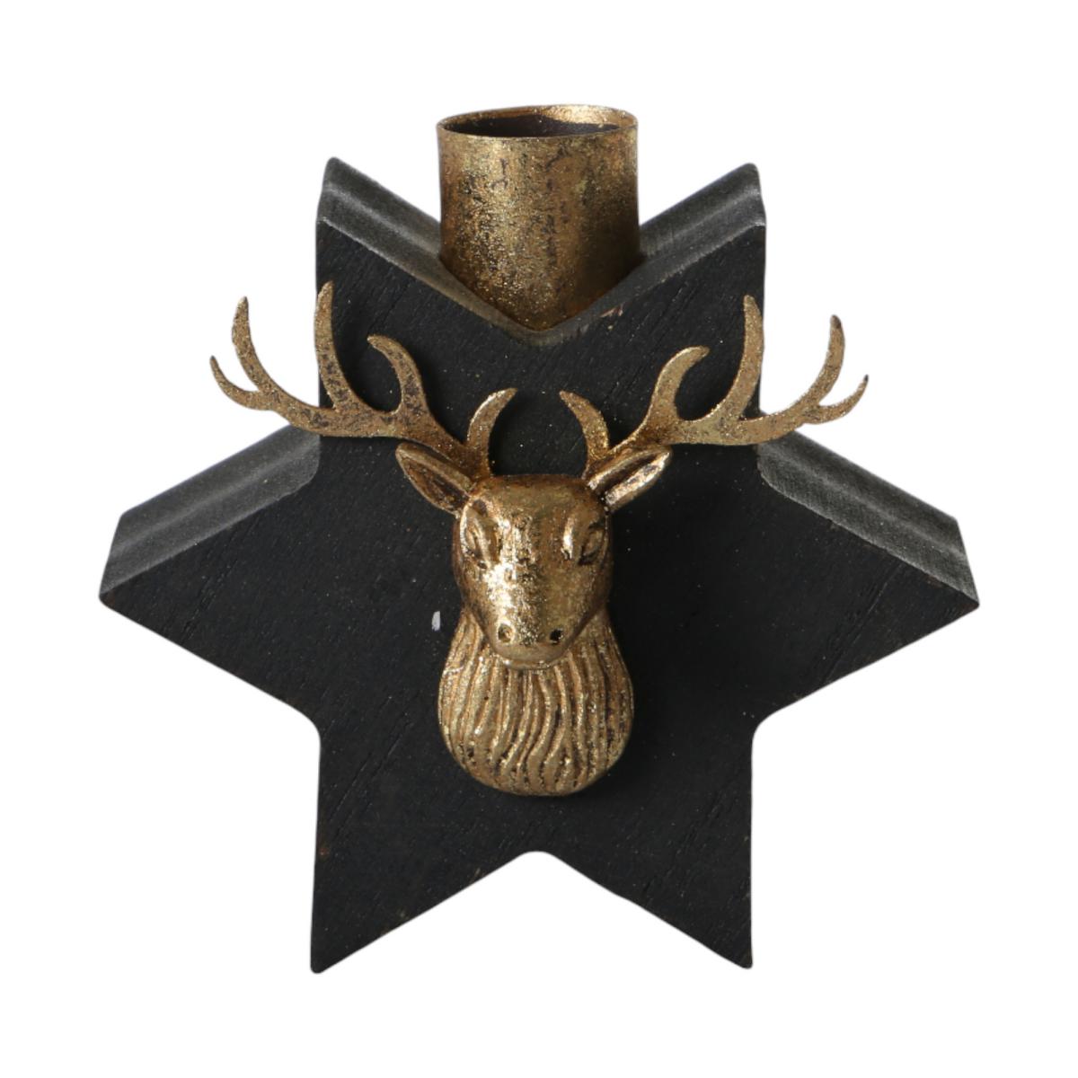 Holz-Kerzenhalter Stern schwarz