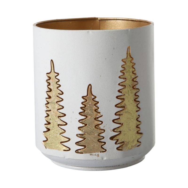 Metall-Windlicht mit Bäumen weiß
