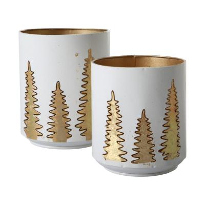 Metall-Windlicht mit Bäumen weiß