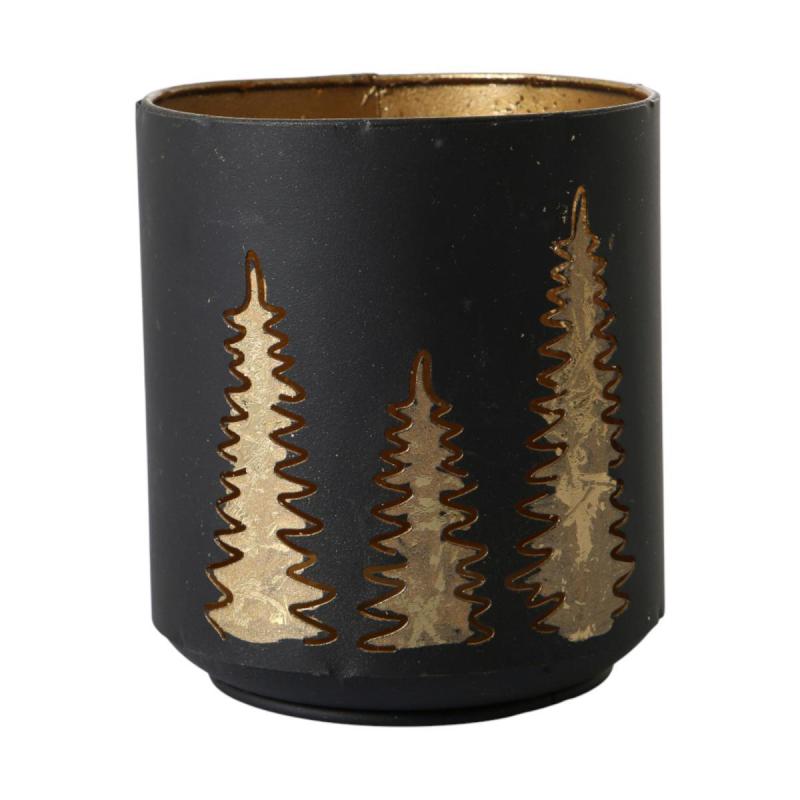 Metall-Windlicht mit Bäumen schwarz