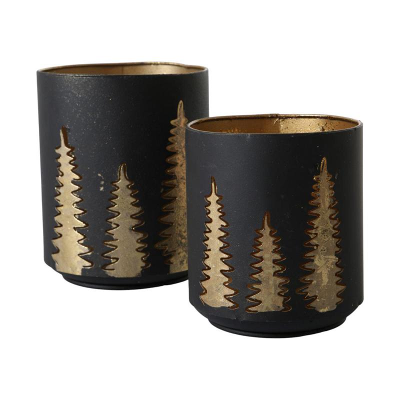 Metall-Windlicht mit Bäumen schwarz