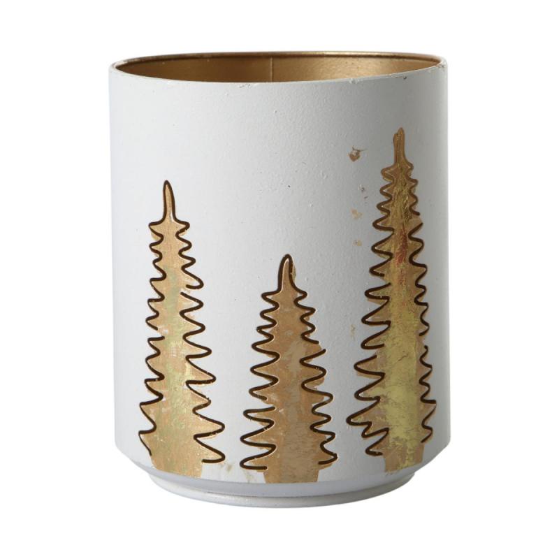 Metall-Windlicht mit Bäumen weiß