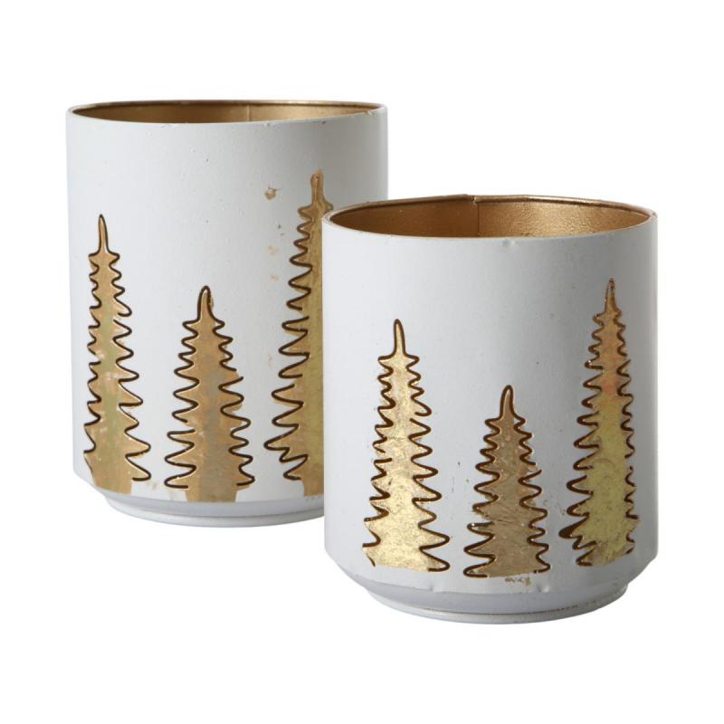 Metall-Windlicht mit Bäumen weiß