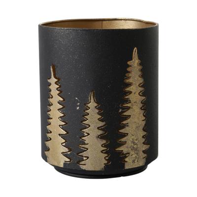 Metall-Windlicht mit Bäumen schwarz