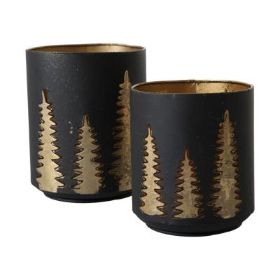 Metall-Windlicht mit Bäumen schwarz