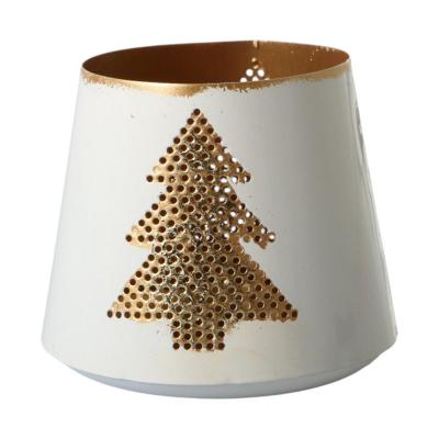 Metall-Windlicht mit Baum weiß