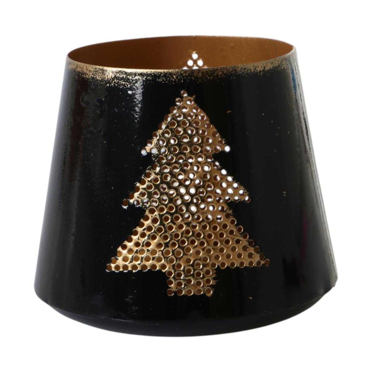 Metall-Windlicht mit Baum schwarz