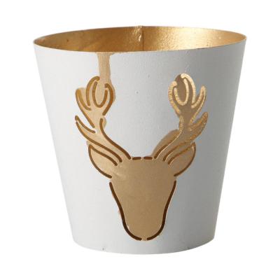 Metall-Windlicht mit Hirschkopf weiß