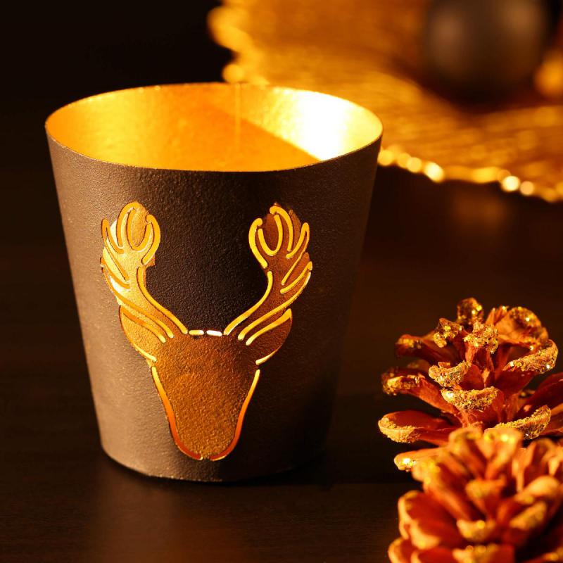 Metall-Windlicht mit Hirschkopf schwarz