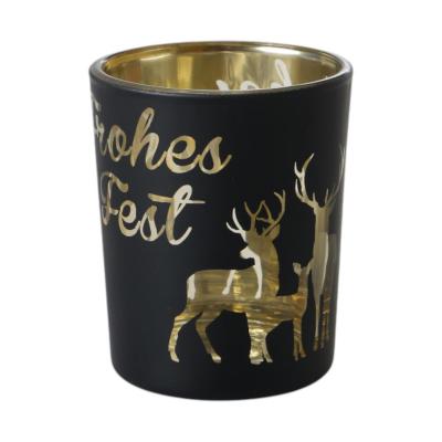 Windlicht mit Reh und "Frohes Fest" schwarz