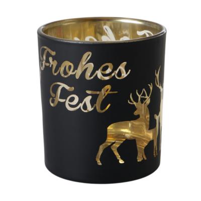 Windlicht mit Reh und "Frohes Fest" schwarz