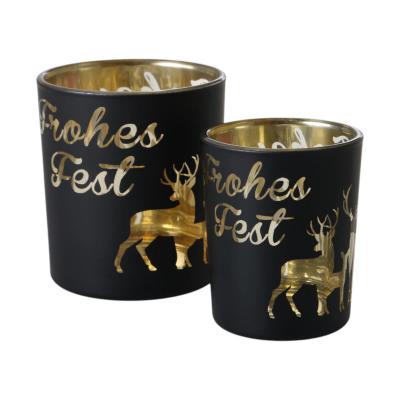 Windlicht mit Reh und "Frohes Fest" schwarz