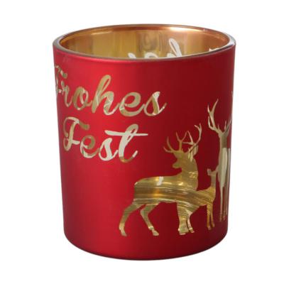 Windlicht mit Reh und "Frohes Fest" rot