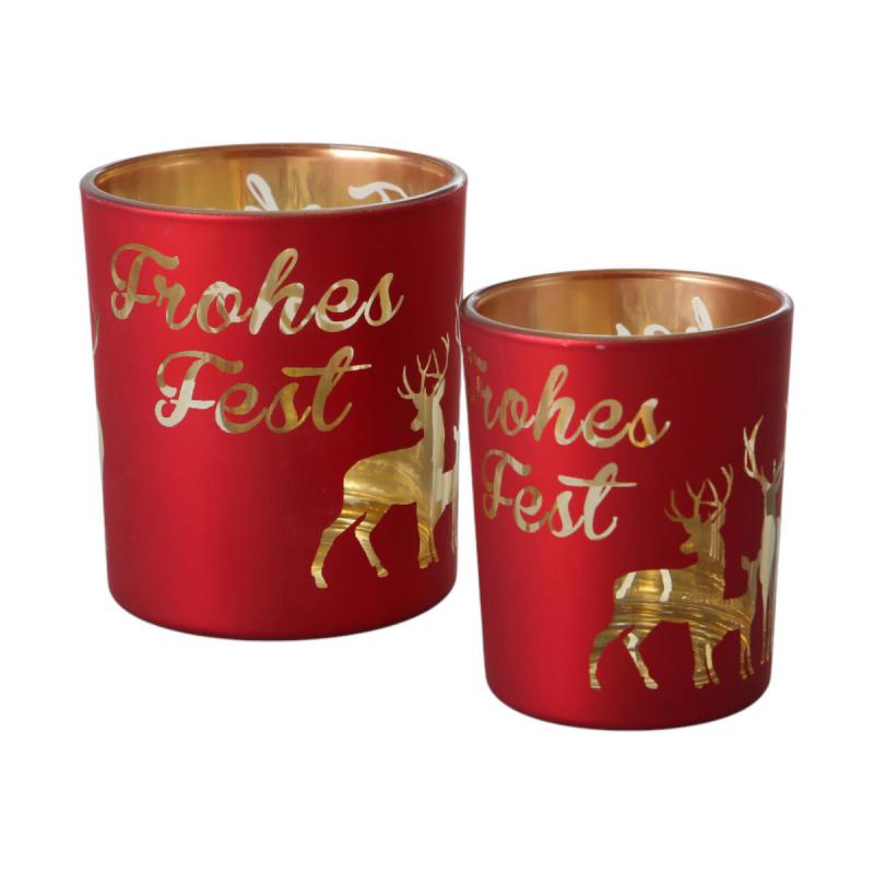 Windlicht mit Reh und "Frohes Fest" rot
