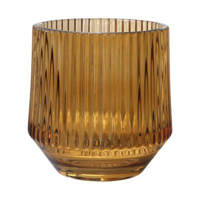 Teelichtglas mit Streifen amber