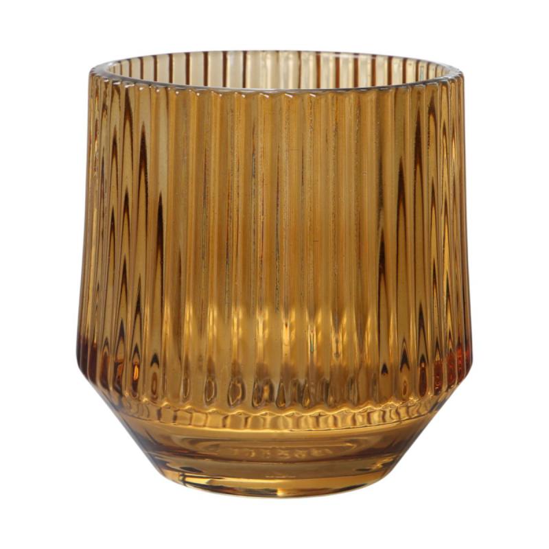 Teelichtglas mit Streifen amber