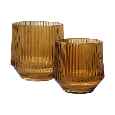 Teelichtglas mit Streifen amber