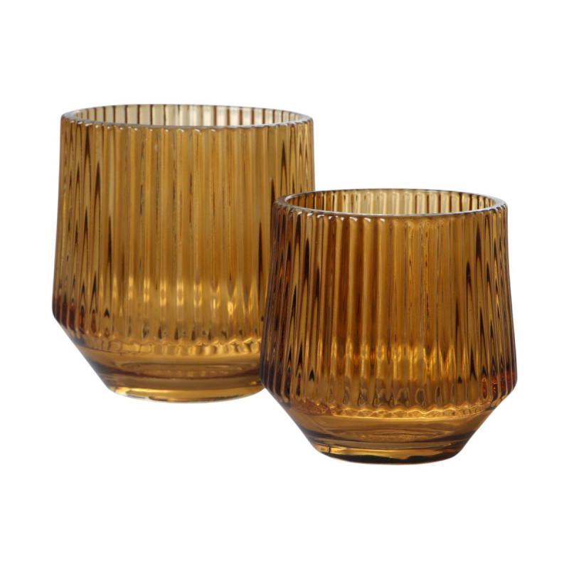 Teelichtglas mit Streifen amber