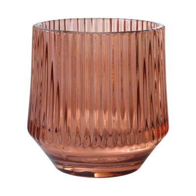 Teelichtglas mit Streifen hellbraun