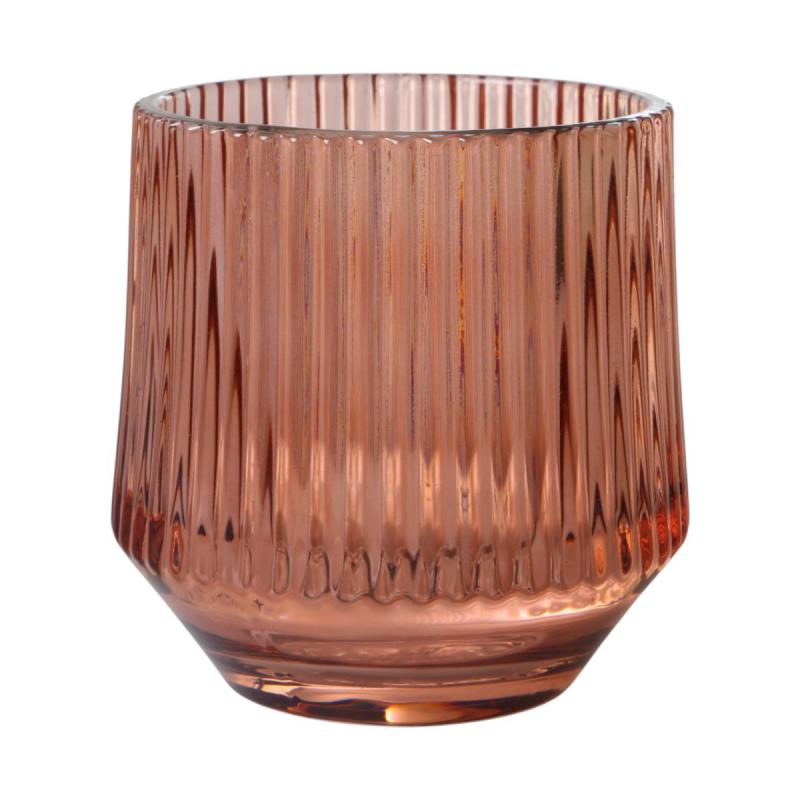 Teelichtglas mit Streifen hellbraun