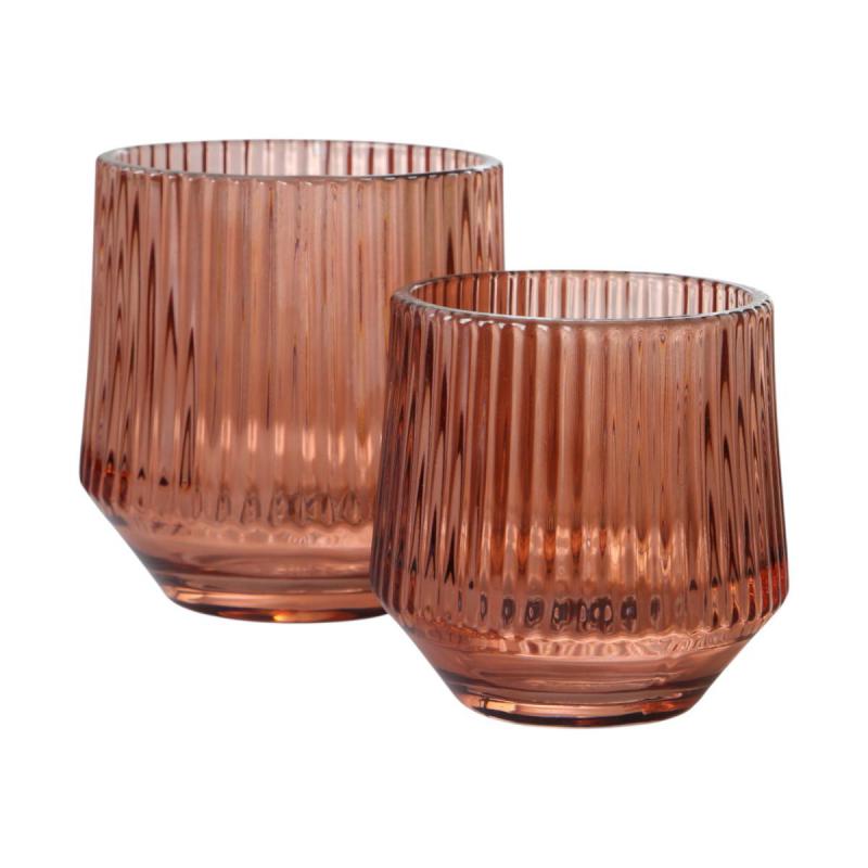 Teelichtglas mit Streifen hellbraun