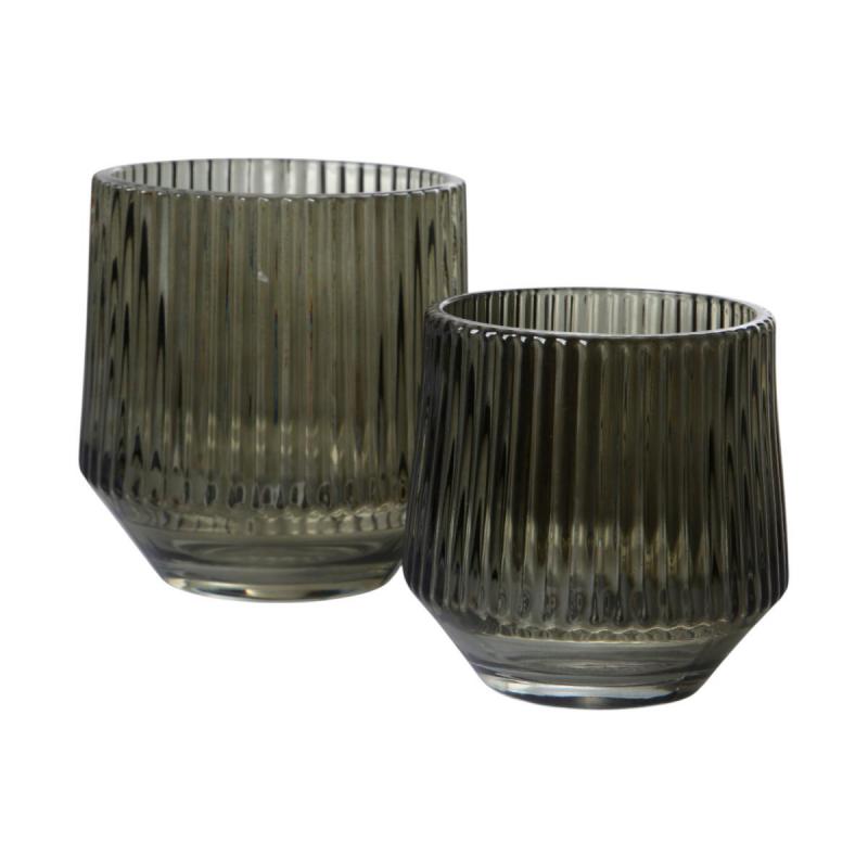 Teelichtglas mit Streifen grün