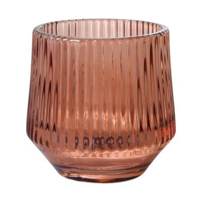 Teelichtglas mit Streifen hellbraun