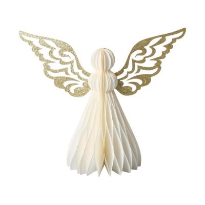 3D Papier-Engel weiß mit Goldrand