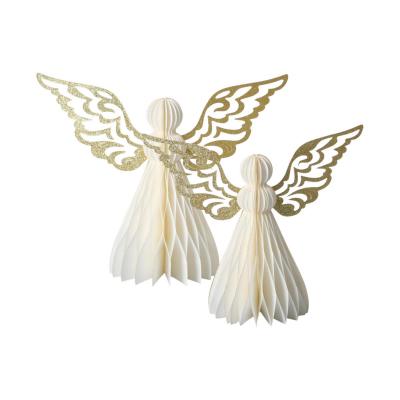 3D Papier-Engel weiß mit Goldrand