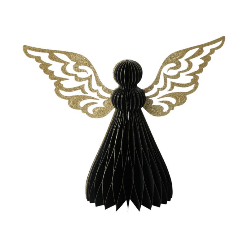 3D Papier-Engel schwarz mit Goldrand