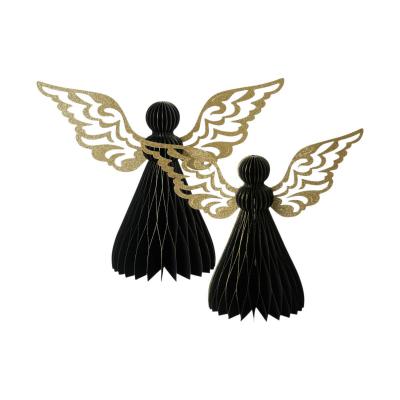 3D Papier-Engel schwarz mit Goldrand