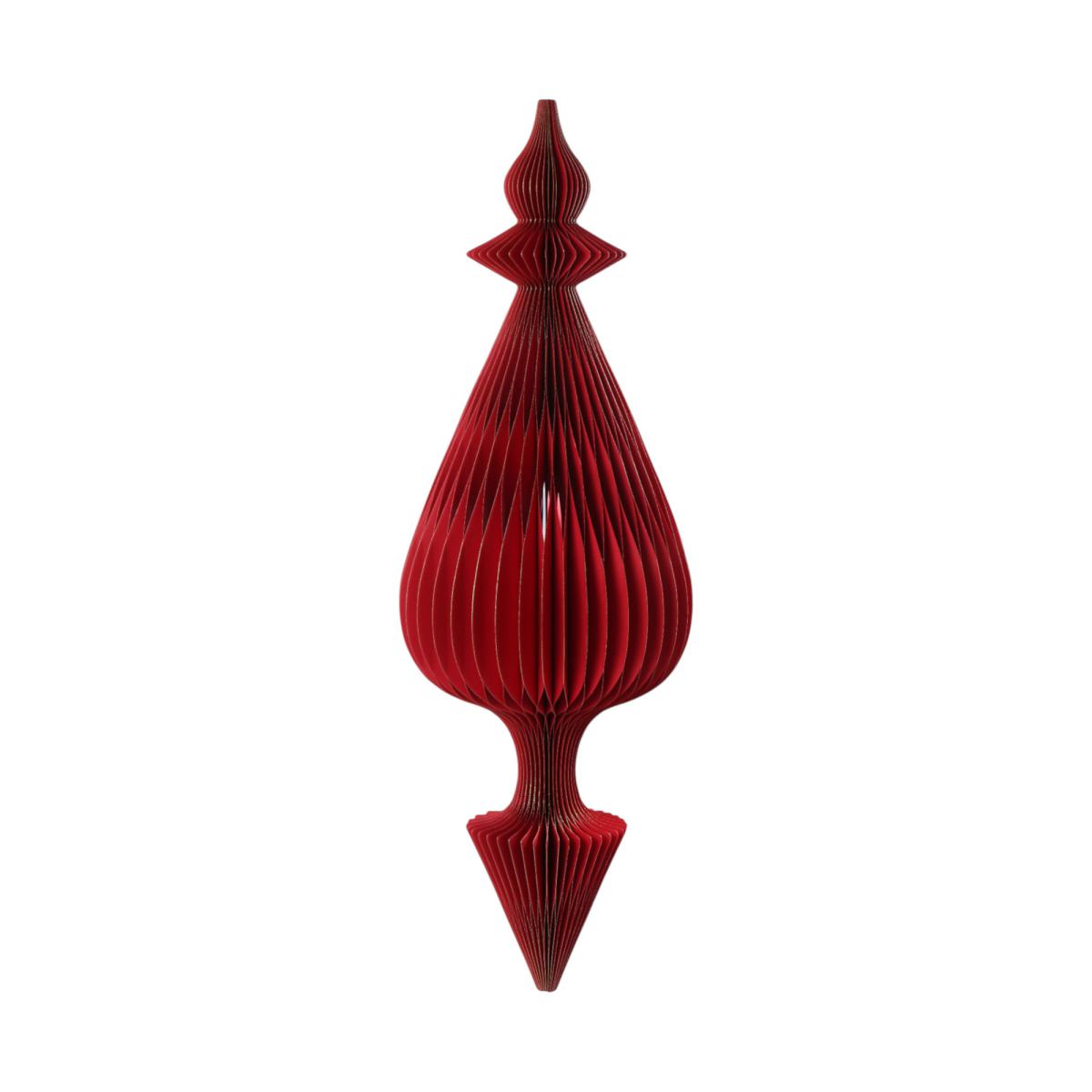 Papier-Wabenornament Spitztropfen rot mit Goldrand