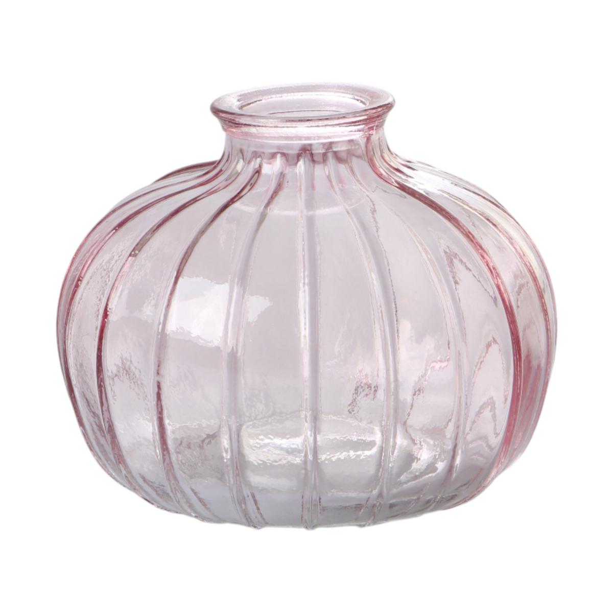 Vase mit Rillen bauchig pink