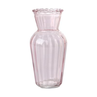 Vase konisch mit Rillen pink