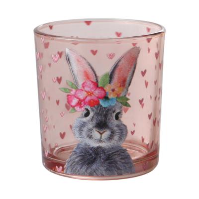 Teelichtglas mit Hase pink